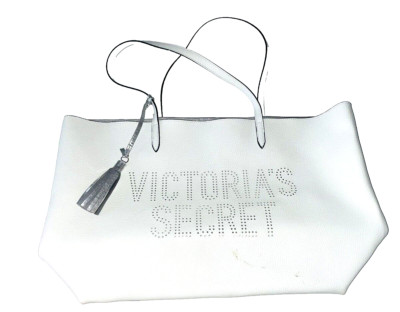 Victoria's Secret Womens Large Tassel Tote Bag Perforated Logo White