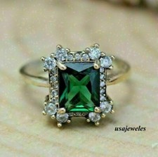 Emerald Cut Real Green Emerald 2.35CT 14K Yellow Gold Over Wedding Jewelry Ring