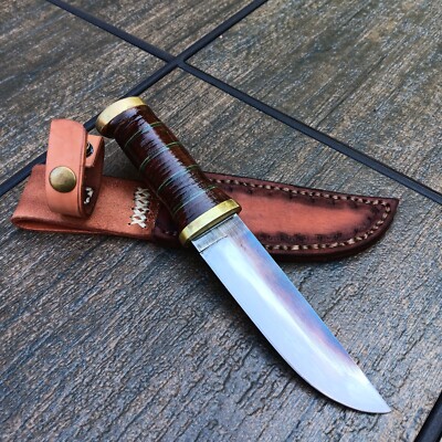 Hand Forged Knife - Locally Made - Leather Stack - High Carbon Steel - Hunting