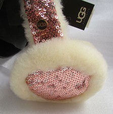 UGG Wired Earmuffs Tech Sand Shearling Pink Silver Sequins New