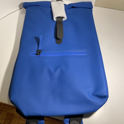 RAINS The Rolltop Backpack Waves (Blue) Waterproof  W3 Travel $155 MSRP - NWT