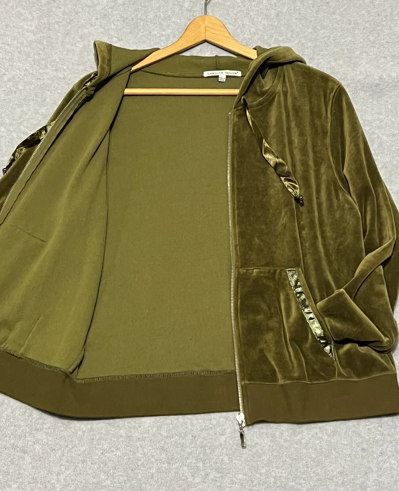 Vintage Y2K Green Cotton Blend Velour Track Jacket w/ Satin Accents Large - Image 2 of 4