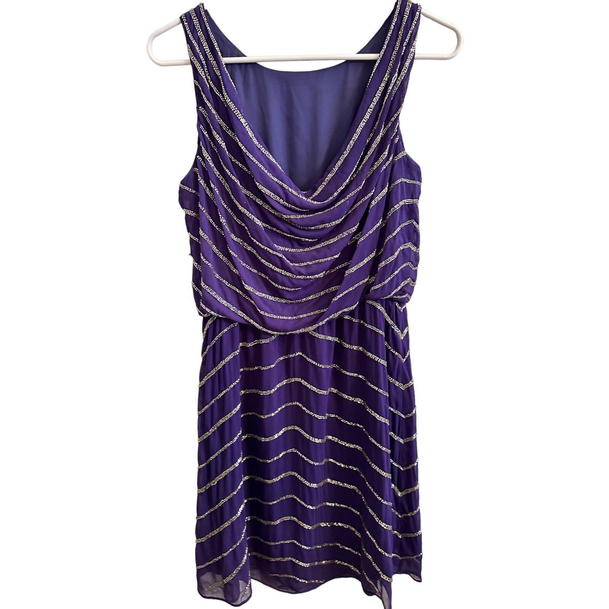 gianni bini purple dress Gianni Bini Women's XS Beaded Purple Cocktail Dress Gathered Waist Lined