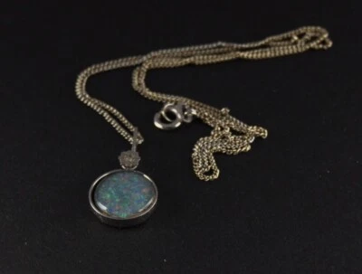 Weißgold Kette  Anhänger  Rund Opal Diamant Collier 585 Gold - Bild 1 von 4