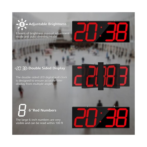 Digital Wall Clock with Double Sided Display, Large Digital Clock with Timer,... - Picture 3 of 7