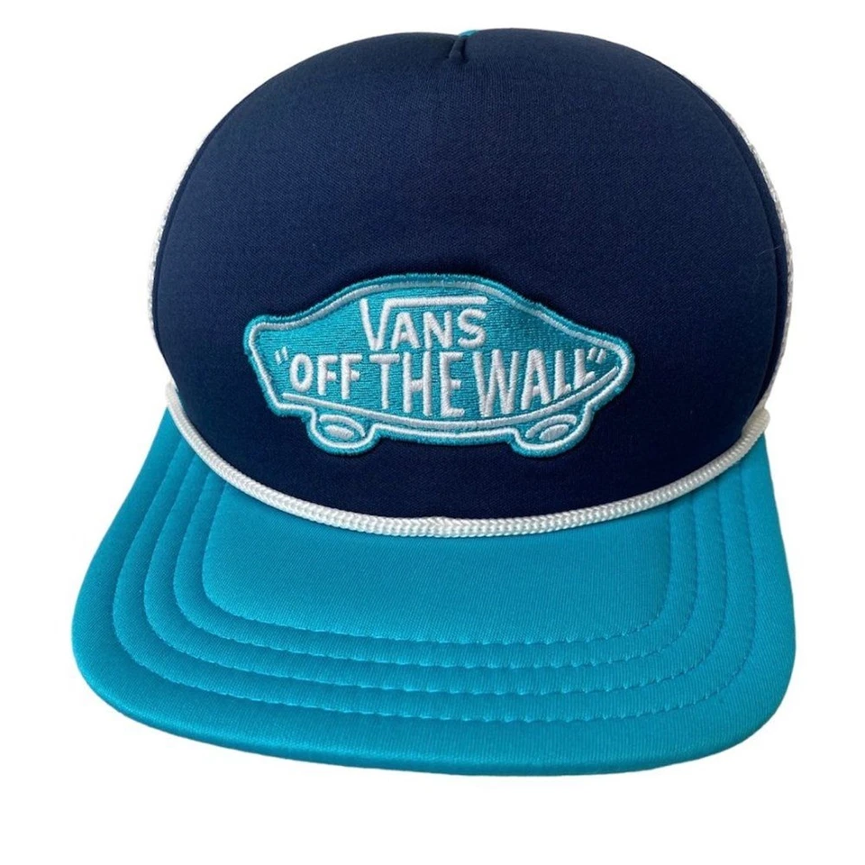 Chapéu caminhoneiro Snapback masculino Van’s Off the Wall malha azul e branca adulto tamanho único - Imagem 2 de 4