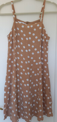 MNG Casual Sommerkleid Trägerkleid kurz Gr. S hellbraun Polka Dot