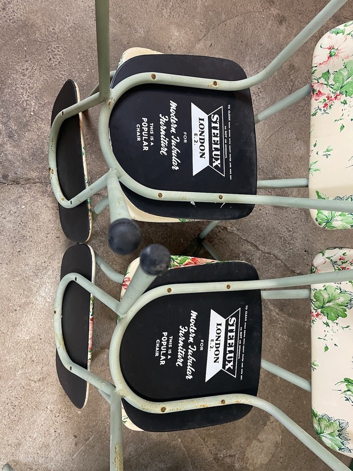 Vintage Folding Metal Table And 4 Vinyl Chairs Steelux London Furniture