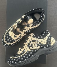 Chanel CC All Over Trainer Sneakers Women  s 36 Light Brown Black Worn Once