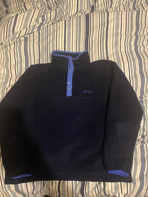 VINTAGE LL Bean Sweater womens Medium navy Fleece Quarter Snap Pullover USA Made