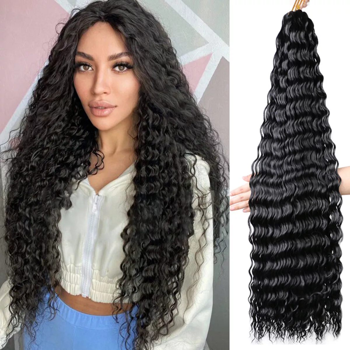 32 Long Deep Wave Crochet Braids Afro Curls Ocean Wave Braiding Hair  Extensions