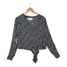 Cloth & Stone Printed Long Sleeve Tie Front Blouse size XS Black/White