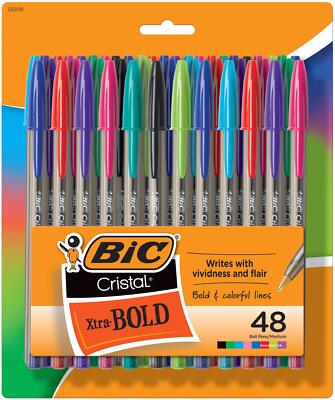 BIC Cristal Xtra Bold 48 Pack Assorted Color Ballpoint Pens Smooth Writing