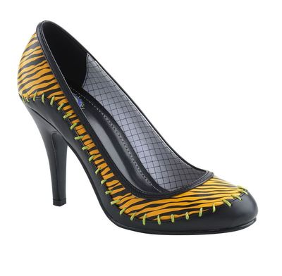 T.U.K. A7838L TUK Sky Hi Heel Pump Black / Tiger ''Caveman'' Big Green Stitch