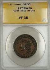 1837 Hard Times Token H. Crossman Chatham St. New York HT-243 ANACS VF-35