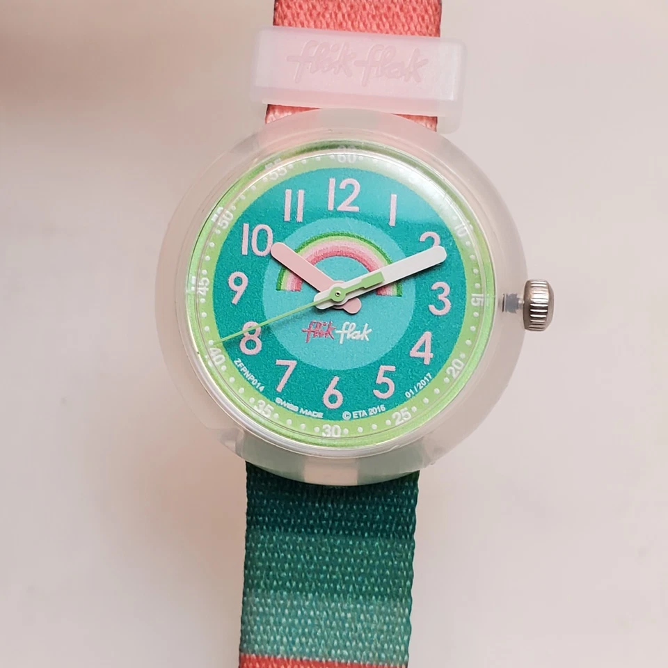 FLIK FLAK STRIPY DREAMS ZFPNP014 RAINBOW SWISS MADE KIDS WATCH NEW BATTERY  - Image 2 of 4