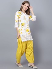 Women's Cotton Top Indian Tunic Floral Printed Straight Kurti  Kurta For Girls