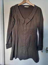 Elegant fitted olive grey cotton Ichi tunic short shirt dress fit flare size M