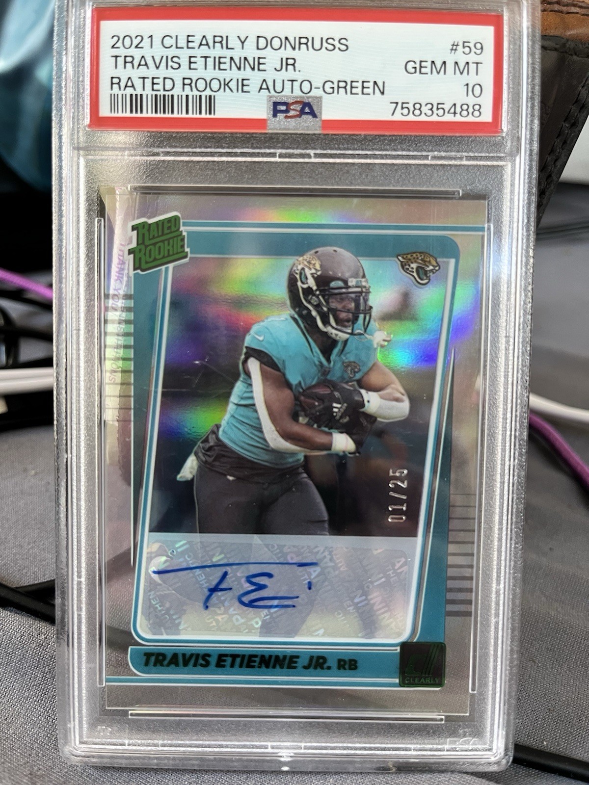 Travis Etienne Panini Clearly Donruss #59 Rated Rookie Autograph-Green