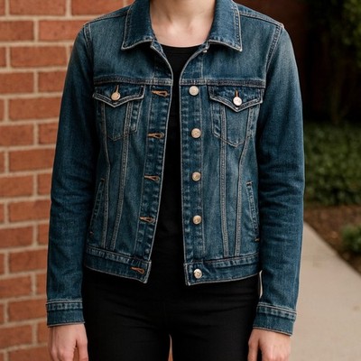 JUST USA Women Denim Jean Jacket Dark Wash Button Front Classic Fit XS