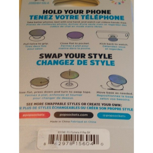 PopSockets PopGrip with Swappable Top for Phones & Tablets -Plumeria X-Ray BK - Picture 4 of 4