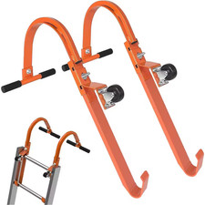 2 Pack Ladder Roof Hook with Wheel Heavy Duty Steel Ladder Stabilizer Rubber Gri