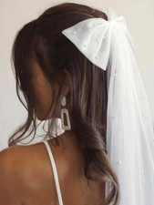 Bow Wedding Veil Bridal Pearl Bachelorette Party Hair Clip for Women Style1 