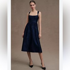 NEW Anthropologie BHLDN Poppy Square-Neck Satin Jacquard A-line Midi Dress US 6