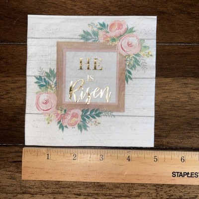 (2) Two Paper Napkins for Decoupage  He Is Risen  Easter Religious Floral