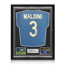 Paolo Maldini Signed Original Italy 2002 Football Shirt. Superior Frame