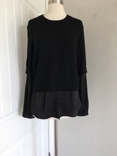BROCHU WALKER BLACK WOOL CASHMERE BLEND LAYERED PULLOVER SWEATER SIZE L