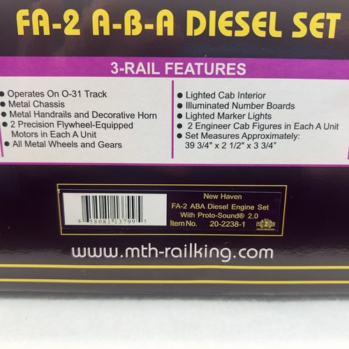 MTH Premier 20-2238-1 New Haven FA-2 ABA Diesel Set PS.2 O Gauge New BCR NH 0409 - Picture 24 of 24