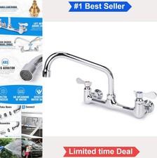 Wall Mount Kitchen Faucet 8 Inch Commercial Brass Swivel Spout Dual Handle