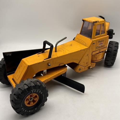 Vintage 1970er Tonka Mighty Road Grader orange gepresster Stahl! Starke Gebrauchsspuren!