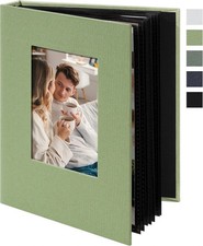 Small 4x6 Photo Album 24 Pockets Linen Cover with 24 Pockets, Light Green