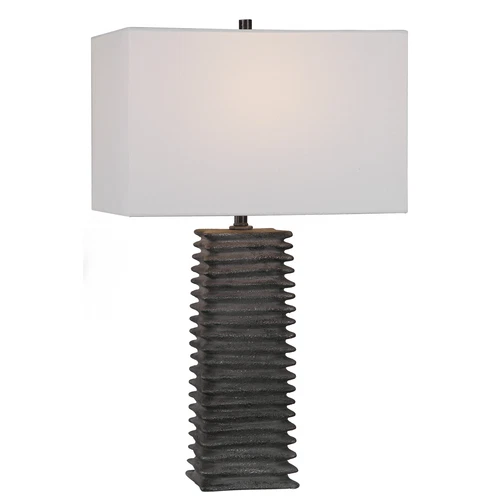 Rustic Modern Metallic Charcoal Table Lamp Ribbed Industrial Ceramic Dark Gray - Picture 1 of 6