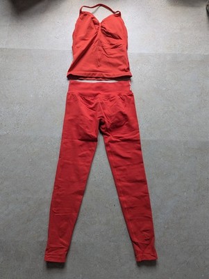 DFYNE Seamless Scrunch Leggings & Sports Bra Set Coral Red Women s M Gym