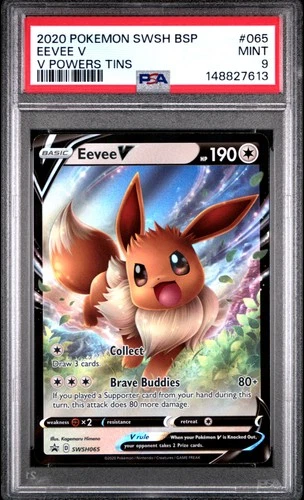 2020 POKEMON SWSH BLACK STAR PROMO V POWERS TINS #065 EEVEE V PSA 9