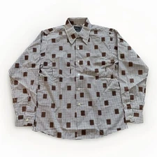 Vintage Blocks Shirt Mens M 60s Cotton Blend Button Front MCM Plaid