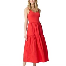 J.Crew Tiered Dress Size Medium Bright Cerise Midi Sleeveless knit Scoop Neck