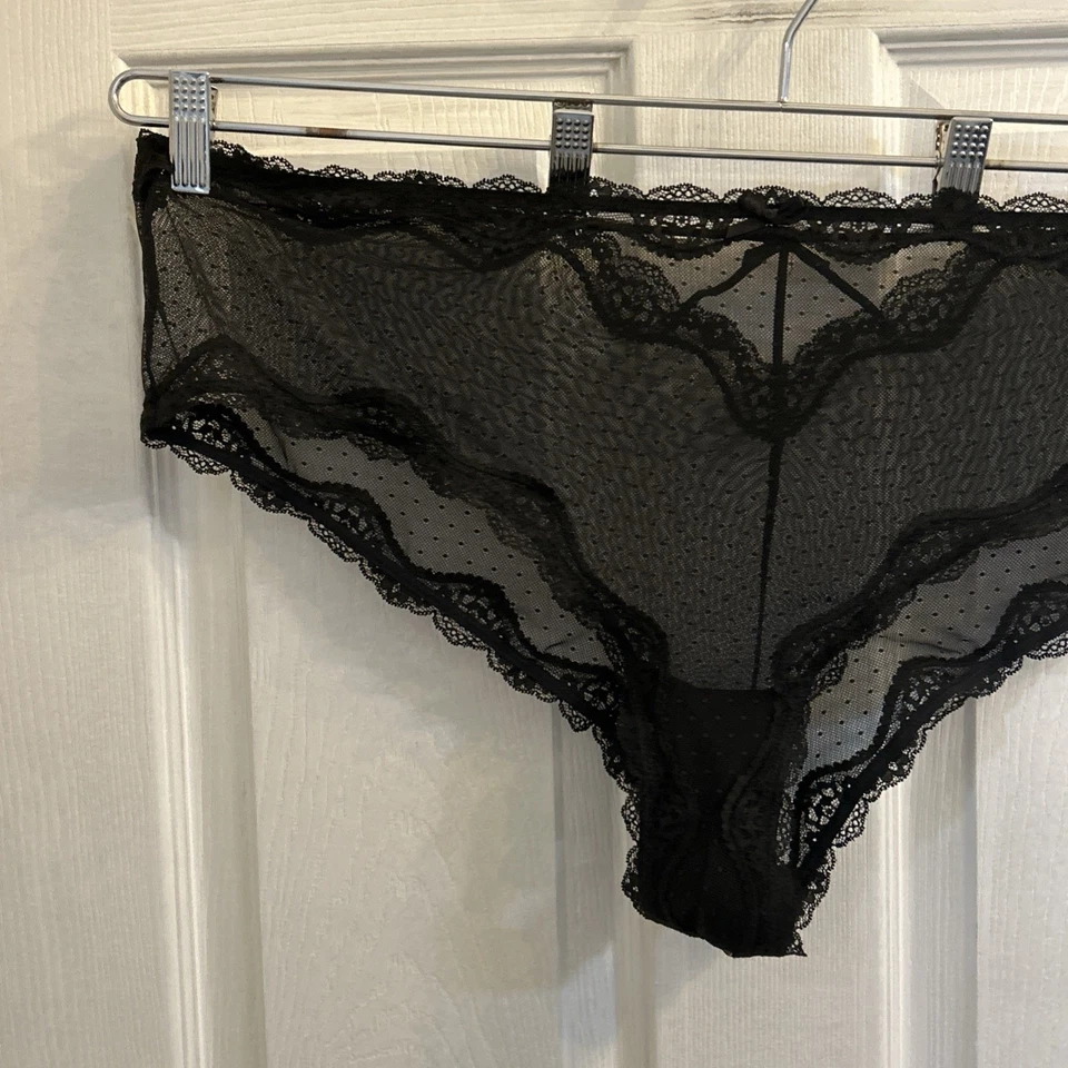 Cacique Cheeky Bragas 26/28 Talla Grande Negro Malla Transparente Encaje Ribete Lencería Nuevo con Etiquetas Foto 2 de 4