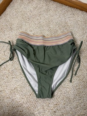 NWOT Women s XL Swim Bikini Bottoms Green Boho With Ties L7