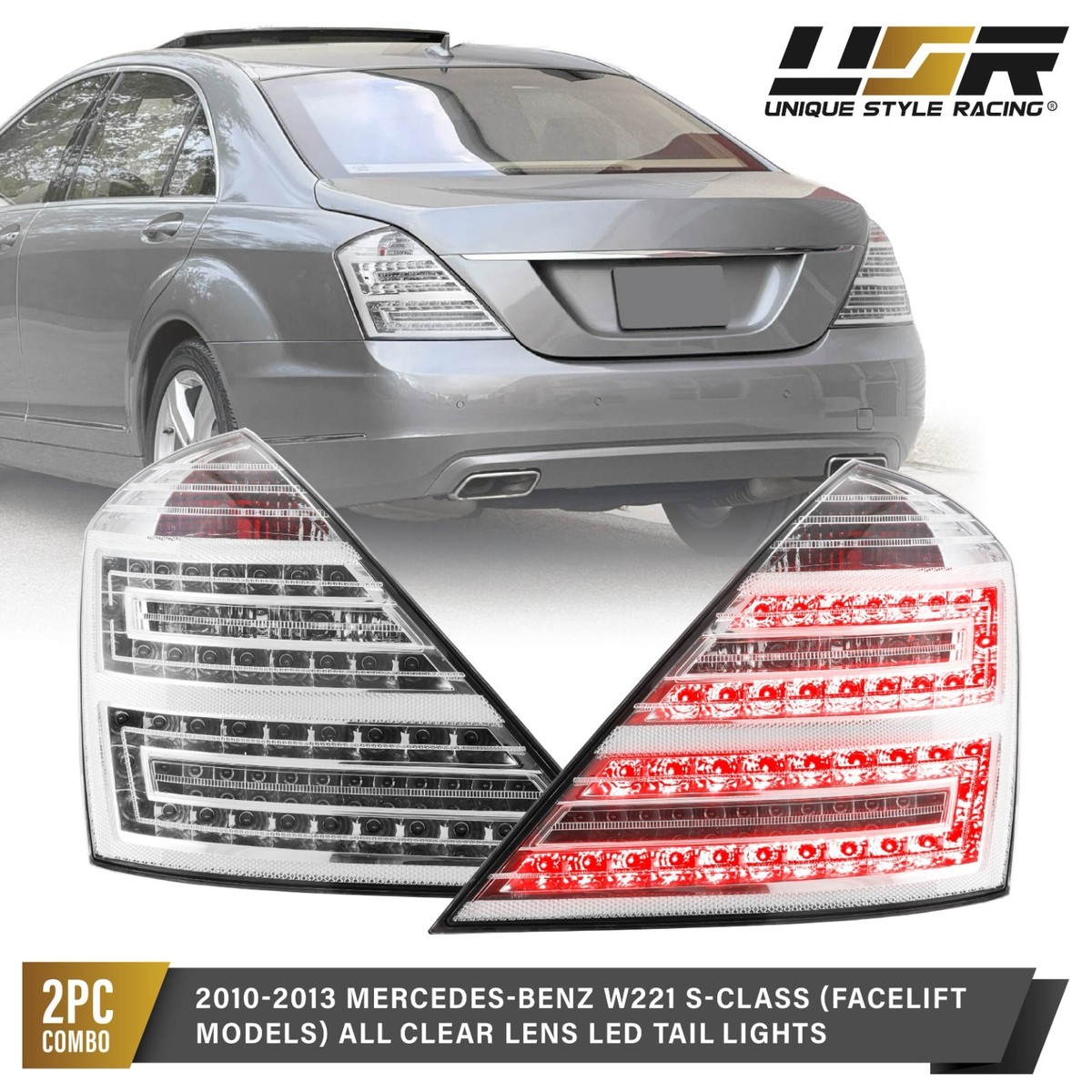 OE All CLEAR Lens LED Tail Light (L+R) for 10-13 Mercedes-Benz S