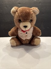 VTG Dakin Brown Sitting Teddy Bear 8  Vest Red Bow Tie 1980 Korea Stuffed Plush