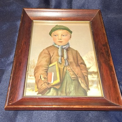 Framed 1875 Albert Anker Schoolboy Print with signature and 1936 note on back