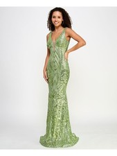 MORGAN CO Womens Sequined Sleeveless V Neck Full-Length Formal Gown Dress