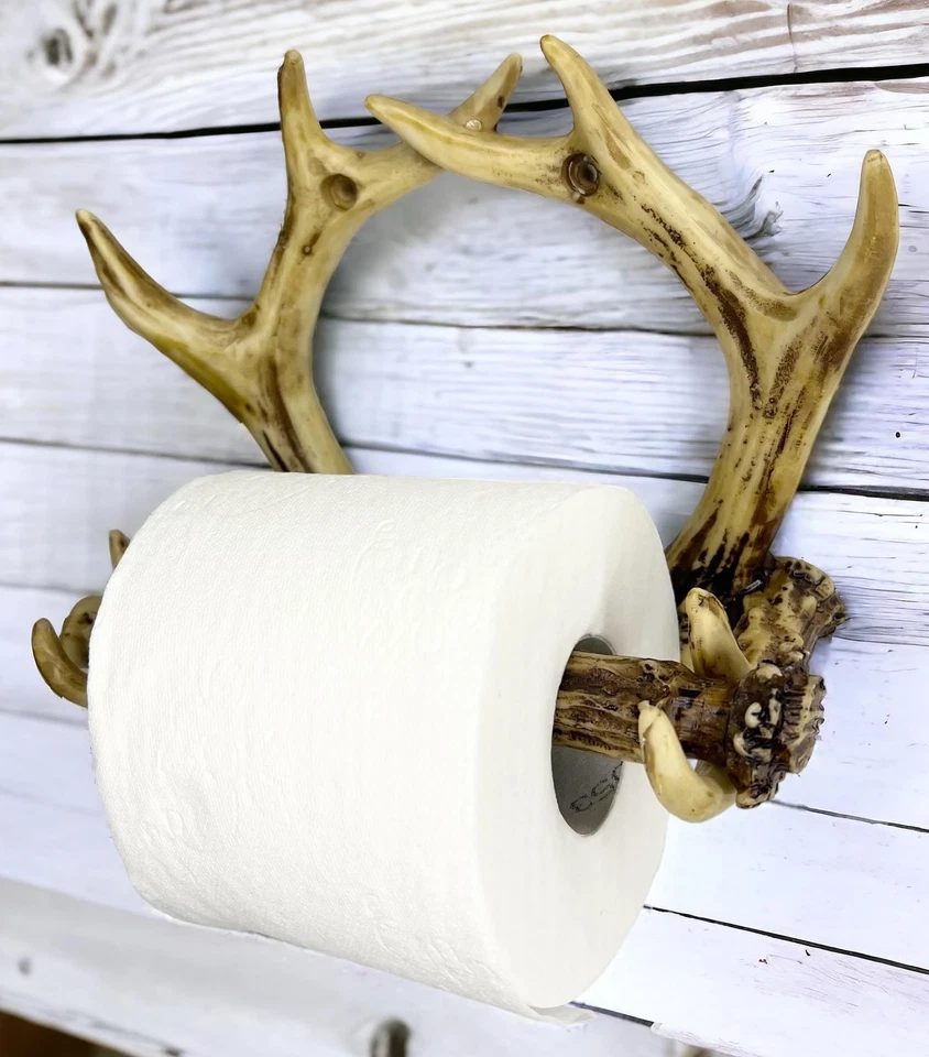 Soporte para rollos de papel higiénico montado en la pared con asta de ciervo - decoración rústica de cabaña Lodge Foto 2 de 4