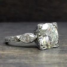 Art Deco Style 2.5Ct Round Lab Created Diamond 14K White Gold FN Engagement Ring