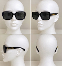 CHANEL 5408-A Rectangle Sunglasses Black Frame Gray Tinted Lenses 140mm UV