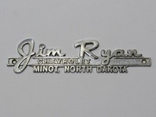 VTG Jim Ryan Chevrolet Minot North Dakota Metal Dealership Badge Emblem Tag ND